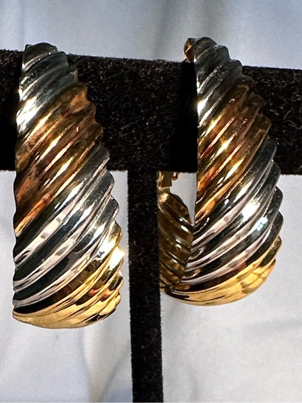 JCM Three-Tone Twisted Stainless Steel Pierced Hoop Earrings - 1 1/4”